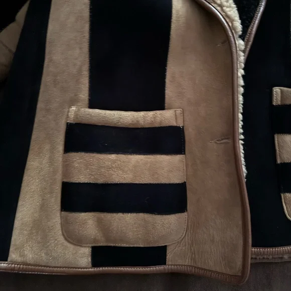 CawleyStriped Shearling Avis Jacket in Black & Tan